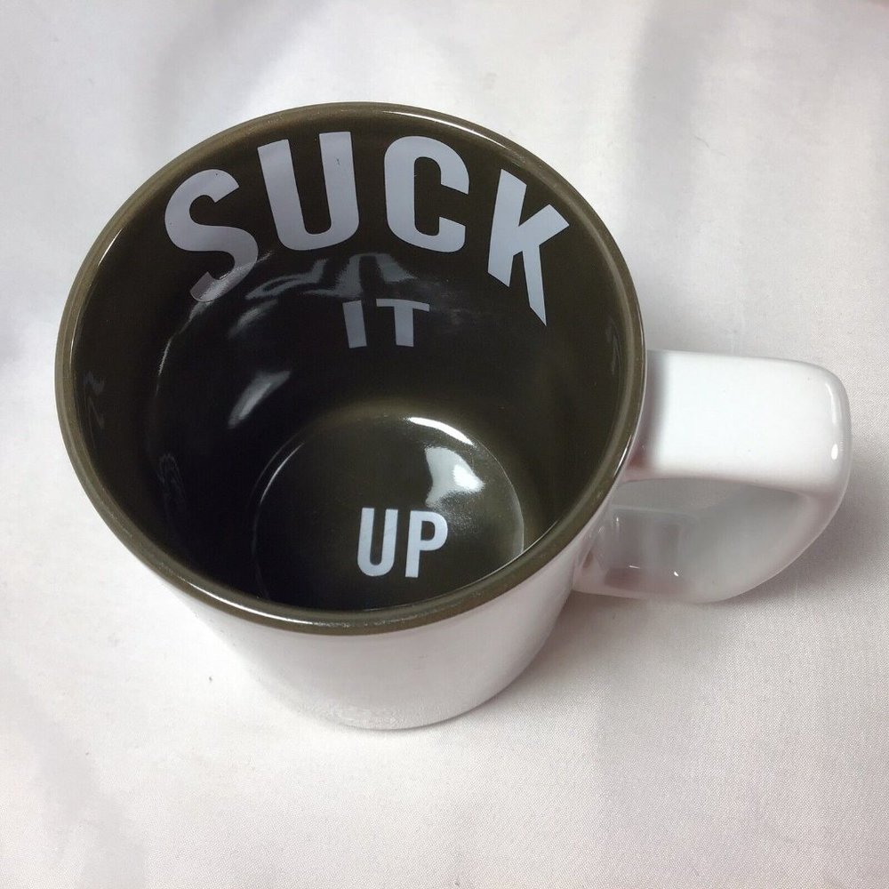 Suck It Up Knock Knock White Coffee Mug Brown Interior 12 Oz
